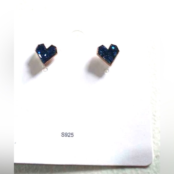 “Blue Sequin Heart” Dainty Tiny Mini Gold Love Valentines Sparkly Romance Studs - Picture 10 of 11